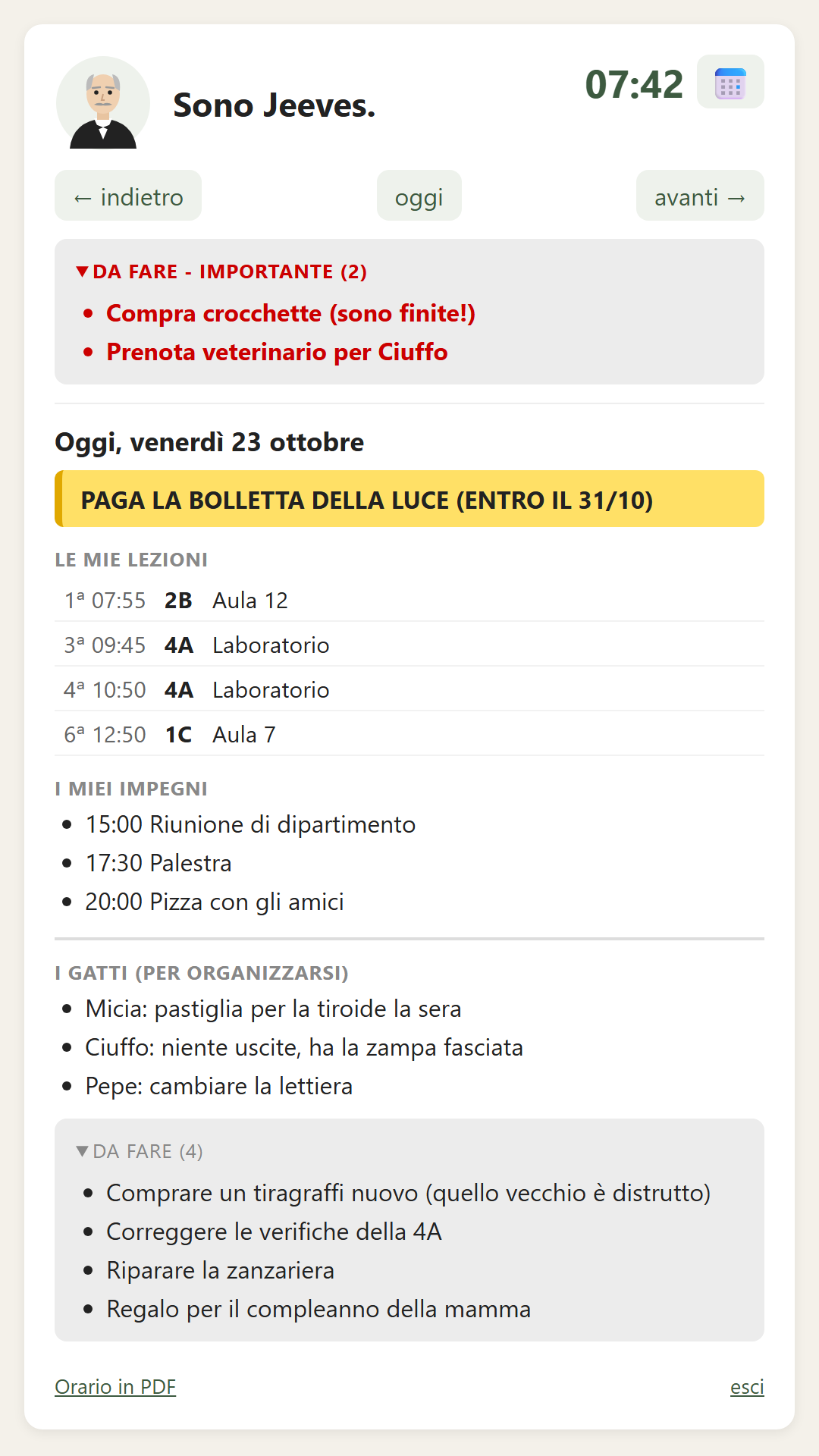 Esempio della pagina di Jeeves sul telefono